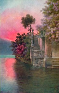Bellagio, jezero Como, Itálie (barevná litografie) od Italian School