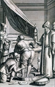 Bloodletting in the feet, from Medicina Aegyptiorum od Prospero Alpini, publikované 1745 od Italian School