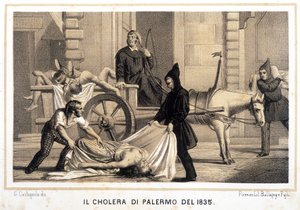 Vozík svážející mrtvé během epidemie cholery v Palermu v roce 1835. od Italian School