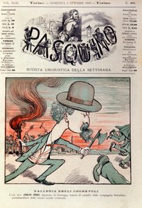 Kreslený portrét Enrica Ferriho (1856-1929) italského kriminalisty a politického aktivisty v Italské socialistické straně. Kreslený film v „Paquinu“ 2. října od Italian School