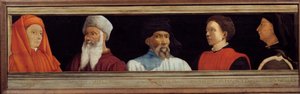 Cassone s 5 portréty Mistra florentské renesance (zleva doprava Giotto di Bondone, Paolo Uccello, Niccolo Donatello, Antonio Manetti, Filippo Brunelleschi). Italská škola 16. století. Níže uvedený nápis je pravděpodobně succ od Italian School