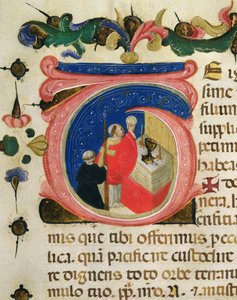 Slavení eucharistie, z Mariegoly laického cechu sv. Jeronýma, kolem 1400 (inkoust a zlatý list na pergamenu) od Italian School