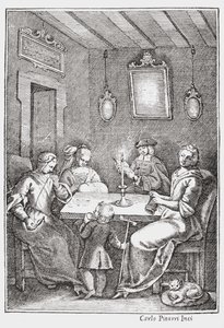 Chiaqlira čte pohádky na šicí párty, přední strana obálky Pentamerone of Giambattista Basile, 1742 od Italian School