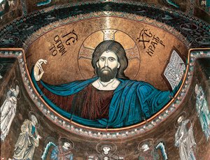 Christ pantocrator nebo Christ in Glory, zdobení apsidy katedrály Monreale, Sicílie, Itálie od Italian School