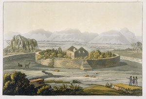 Kruhová pevnost Cannar, Peru, z Le Costume Ancien et Moderne, svazek II, deska 1, od Julese Ferraria, vydáno kolem 20.–30. let 18. století od Italian School