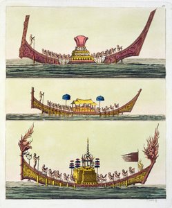 Čínské lodě Cochin, ilustrace z Le Costume Ancien et Moderne od Giulia Ferraria, vydáno kolem 20.–30. od Italian School