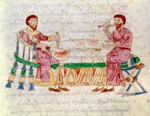 Codex 132 Livre 22 Chap.1 The Meal, from De Universo od Rabanuse Mauruse (c.780-856) 1023 od Italian School