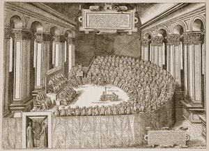 Tridentský koncil, 1563, z leptu vydaného v Benátkách v roce 1565, ilustrace z knihy The Church of England: Spence-Jones, vyd. cca 1910 (sépiová fotografie). od Italian School