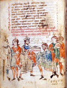 Dvůr Mathildy z Canossa (nebo hraběnky Mathildy z Toskánska) (1046 - 1115) v „“Vita Mathildis””” od Donizone, rukopis ze 13. století. Lucca, Bibl, Governativa. od Italian School