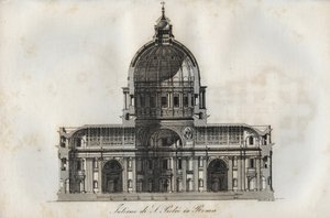 Příčný řez bazilikou svatého Petra (bazilika svatého Petra) v Římě - rytina z „“ Zvyků a tradic všech národů vesmíru. To je historie vlády, zákonů, milicí, náboženství všech národů od nejvzdálenějších dob až po od Italian School