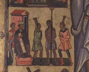 Ukřižování s příběhy o umučení: detail zobrazující bičování Krista, škola Lucca (tempera na panelu) od Italian School