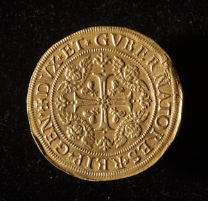 Měna republiky genů: 12,5 zlaté dvojité mince. Průměr 61 mm. 1656. Přední. Genes Museums of Strada Nuova (inv. 6453) od Italian School