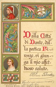 Dante, Beatrice, Božská komedie (barevná litografie) od Italian School