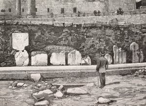 Dekorativní polokruh v Roman Forum, Řím, Itálie, rytina z kresby Dante Paolocci, z L
