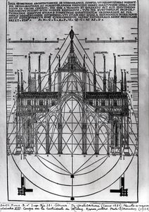 Návrh milánské katedrály, ilustrace z De Architectura od Vitruvia, Como, 1521 od Italian School