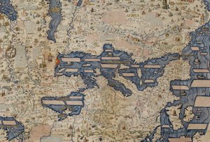 Detail Středomoří, z Add. 11267 „Velká planisféra nebo mapa světa“ z roku 1459, Mauro Frau od Italian School