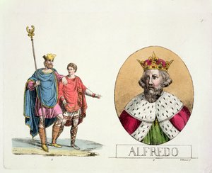Edward Vyznavač a král Alfred, deska 7 z Historie národů (akvatinta) od Italian School