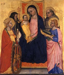 Trůnící Madona a dítě se čtyřmi svatými, cca 1400 (tempera na topolovém dřevě) od Italian School