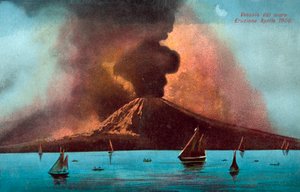 Erupce Vesuvu, duben 1906 (barevná litografie) od Italian School