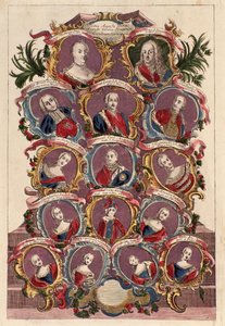 Rodokmen císařovny Marie Terezie Habsburské (1717-1780) s manželem Františkem I. s dětmi: Marie Alžběta, Josef II., Marie Amálie, Leopold II., Ferdinand a Maxmilián od Italian School