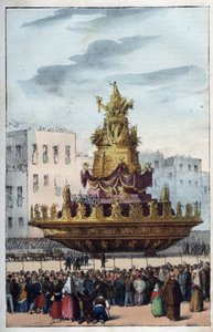 Svátek Santa Rosalia z Palerma (1130-1160), patrona Palerma - Svátek Santa Rosalia - (patrona Palerma v Itálii) Svátek Santa Rosalia v Palermu na Sicílii - Svátek Santa Rosalia - rytina z " „Použití a zvyky Tutt od Italian School