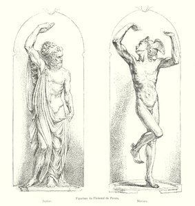 Figurky du Piedestal du Persee, Jupiter, Mercure (rytina) od Italian School