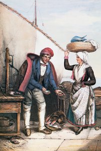 Rybář a rolník, ilustrace z Kostýmů Istrie, Itálie od Italian School