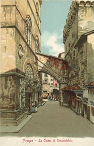 Florencie, Itálie, kostel Orsanmichele (barevná litografie) od Italian School