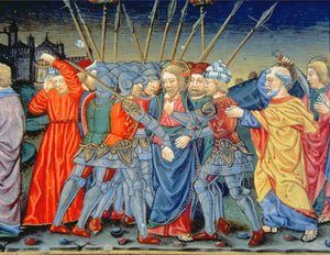 Fol.105v Šimon Petr brání Krista a zraňuje vojáka mečem (vellum) od Italian School