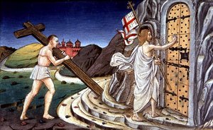 Fol.125va Po své smrti se Kristus obrací, aby vedl duše spravedlivých do ráje (vellum) od Italian School