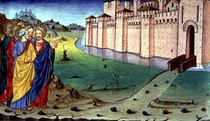 Fol.87v Kristus jde do Galileje (vellum) od Italian School