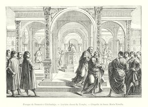 Freska od Domenica Ghirlandaja, pronásledování Joachima z chrámu, kaple Santa Maria Novella (rytina) od Italian School