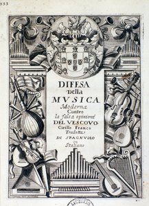 Frontispis obrany moderní hudby: proti falešnému názoru biskupa Cirilla Franca portugalským králem Jakubem IV. od Italian School