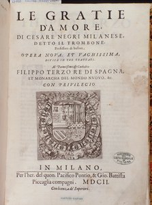Frontispiece Le Gratie dAmore (Le Grazie dAmore) od italského tanečníka Cesare Negriho zvaného Il Trombone (1536-1604), smlouva o tanci od Italian School
