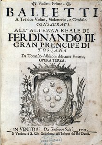 Frontispis partitury Balletti a tre, opera III Tomaso Albinoni (1671-1750) od Italian School