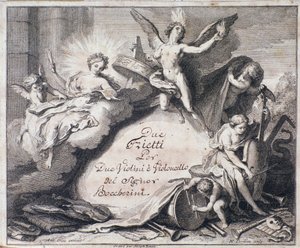 Frontispis partitury Due trietti per due housle a violoncello Luigiho Boccheriniho od Italian School
