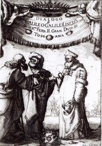 Frontispis k dialogu o dvou největších systémech světa od Galilea, vydaný v roce 1632 od Italian School