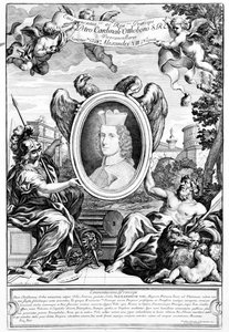 Průčelí starověkého Augustova oblouku s portrétem kardinála Pietra Ottoboniho, vyryté Robertem van Audenaerde, 1690 od Italian School