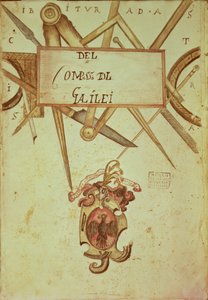 Gal.37 f.3r Frontispis k rukopisu knihy Galileo Galileiho (1564-1642) "The Operation of Geometric and Military Compasses". od Italian School