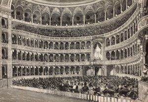 Galavečer v divadle Costanzo na počest korunního prince Německa (budoucího Fridricha III.), Řím, Itálie, rytina z kresby Dante Paolocci, z L
