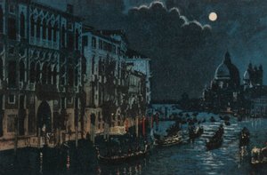 Canal Grande a Salute (barevná litografie) od Italian School