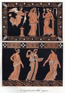 Greek Queens Dresses - Řecké šaty královen - rytina z „“ Zvyků a tradic všech národů vesmíru. Tedy Dějiny vlády, zákonů, milicí, náboženství všech národů od nejvzdálenějších dob až po současnost „1856 od Italian School