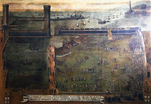Přístav v přístavu Janov, malba, Itálie od Italian School