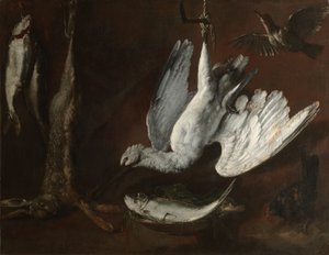Jänis, lusikkanokka ja kala, 1600-luvun puoliväli (öljy kankaalle) od Italian School