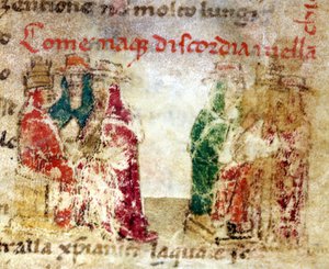 Jak se zrodily neshody v římské církvi (schizma) mezi lety 1378 a 1417: rukopis 14. století.@- v „“ Croniche del Sercambi““. Národní archiv, Lucca. od Italian School