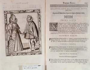 Jak tančit balet pro dva Dvojstrana Le Gratie dAmore (Le Grazie dAmore) od italského tanečníka Cesare Negriho zvaného Il Trombone (1536-1604), smlouva o tanci od Italian School