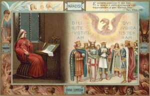 Ilustrace k Danteho Božské komedii (barevná litografie) od Italian School