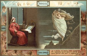 Ilustrace k Danteho Božské komedii (barevná litografie) od Italian School