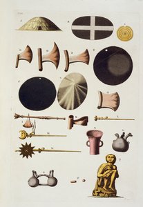 Nástroje a artefakty Inků, Peru, z Le Costume Ancien et Moderne, svazek II, deska 22, od Julese Ferraria, publikováno kolem 1820-30 od Italian School