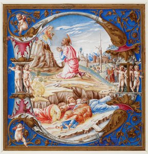 Iniciála D, zobrazující Agónii v zahradě, ze sborové knihy (Add. 74233 A), kolem 1500 (vellum) od Italian School